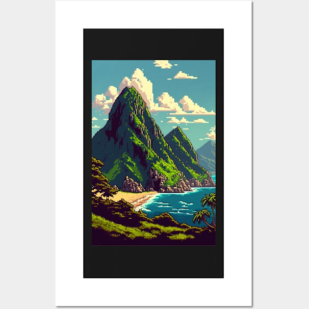 Hawaiian Landscape Pixel Art Island Mountains Wall Art by peachycrossing